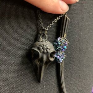 Gothic Black Raven Skull Necklace